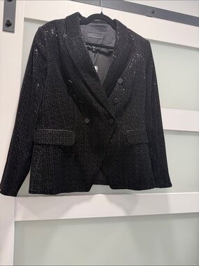 White House Black Market Black Sequin Double-Breasted Blazer